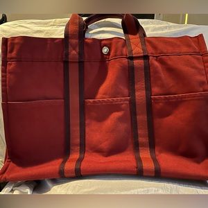 Authentic HERMES Fourre Tout MM Hand Tote Bag Canvas Red